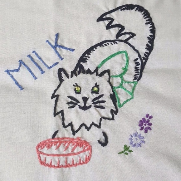Vintage JC Penney Pillowcase Handmade Cat w Milk - Picture 2 of 8